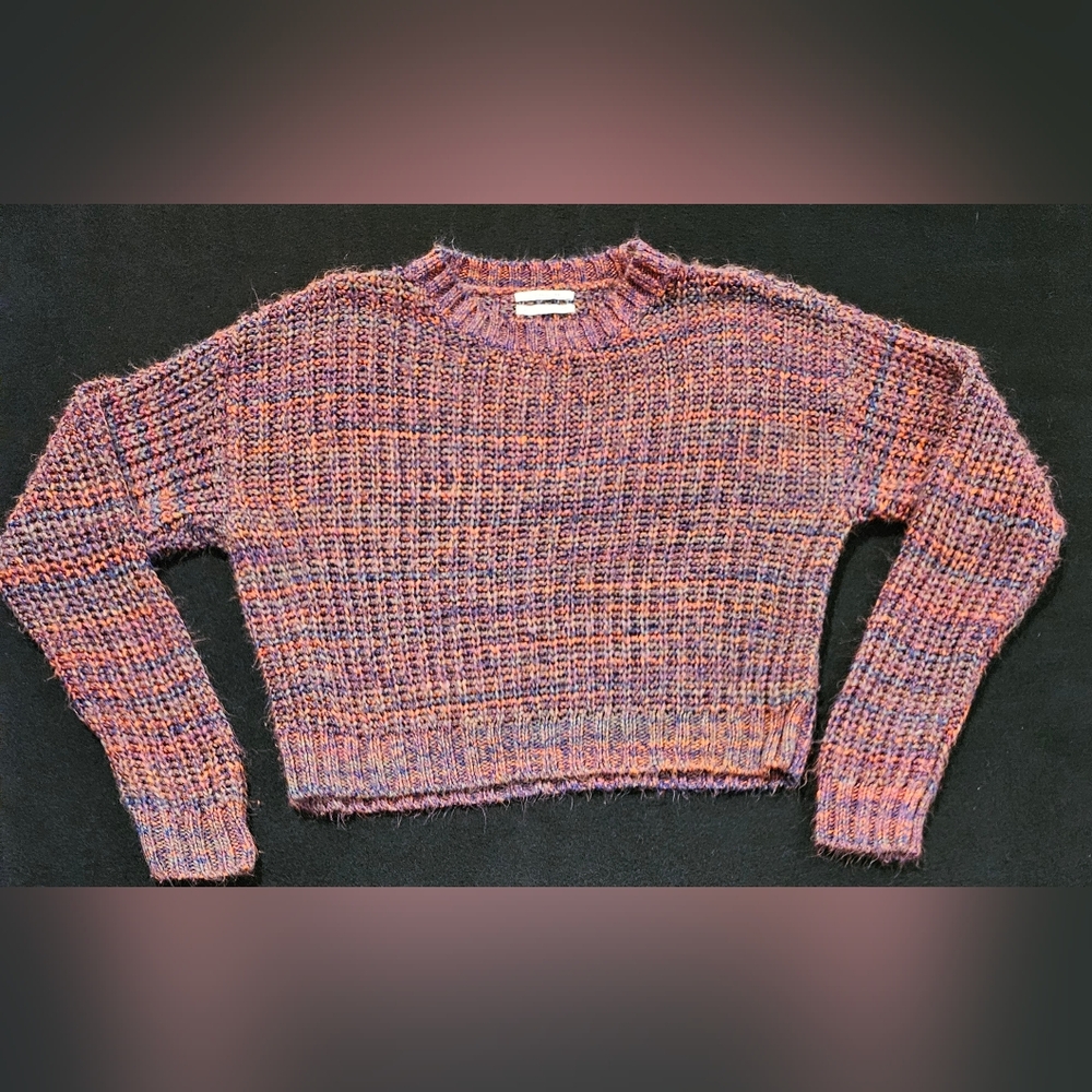 Anthropologie Chunky  Knit‎ Pullover Sweater Women's Small Multi Pink Cropped